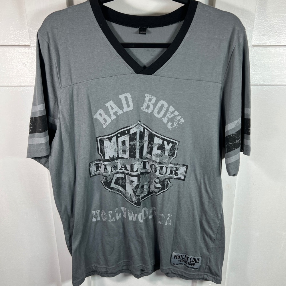 Motley Crue Final Tour Bad Boys Hollywood CA Jersey T-Shirt Gray Mens L 81